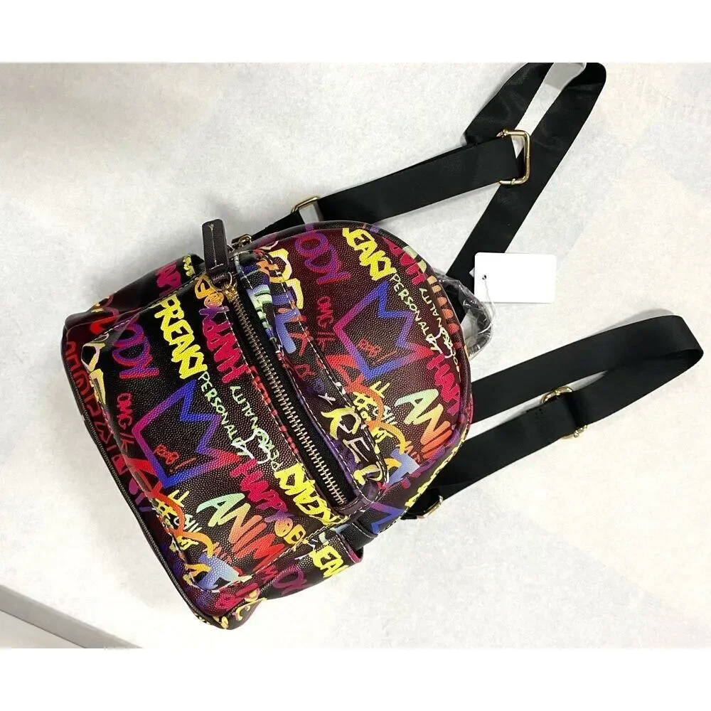 Small Graffiti Effect Daypack Anti-Theft Multipurpose Shoulder Bag Backpack